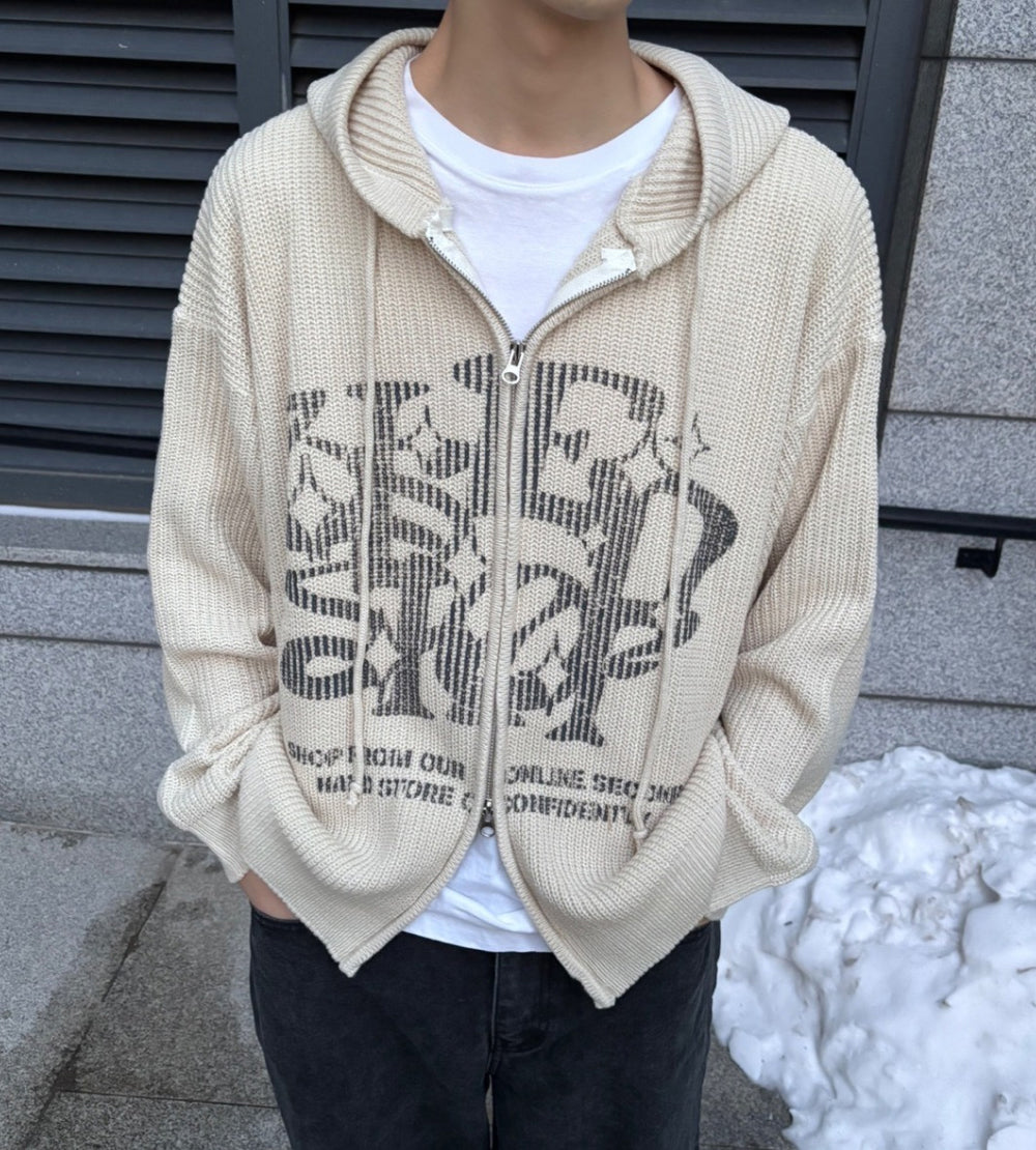 Huecloset - Lettering Hooded Zip-Up Knit (ATEEZ Wear)