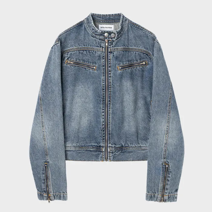 MILLO WOMEN Washed Denim Racing Jacket (aespa KARINA Wear)