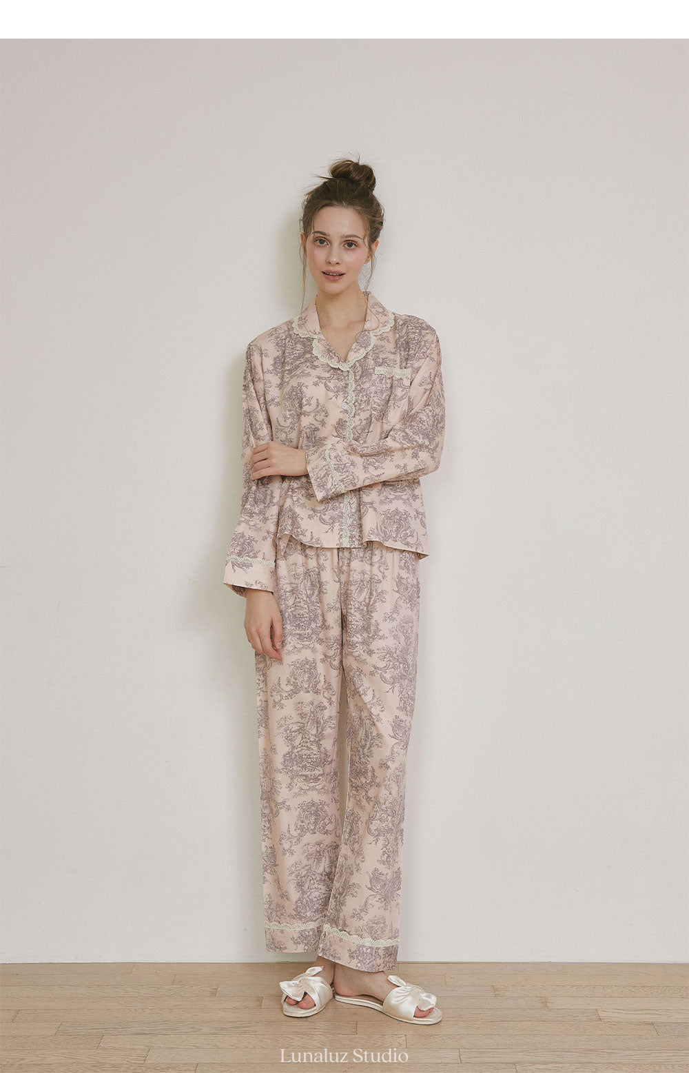 LUNALUZ WOMEN Versailles Square Neck Modal Cotton Shirt Pajama Set