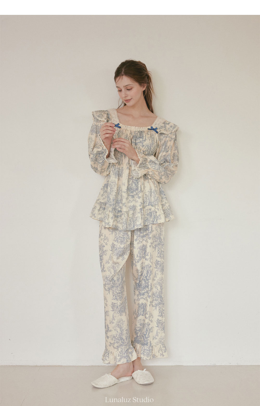 LUNALUZ WOMEN Versailles Square Neck Modal Cotton Pajama Set