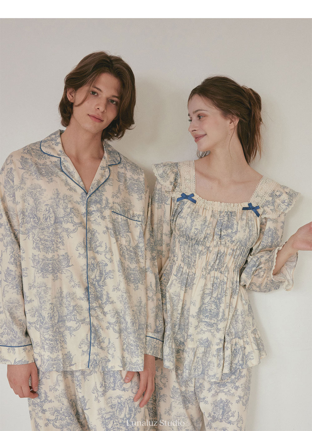 LUNALUZ WOMEN Versailles Square Neck Modal Cotton Pajama Set