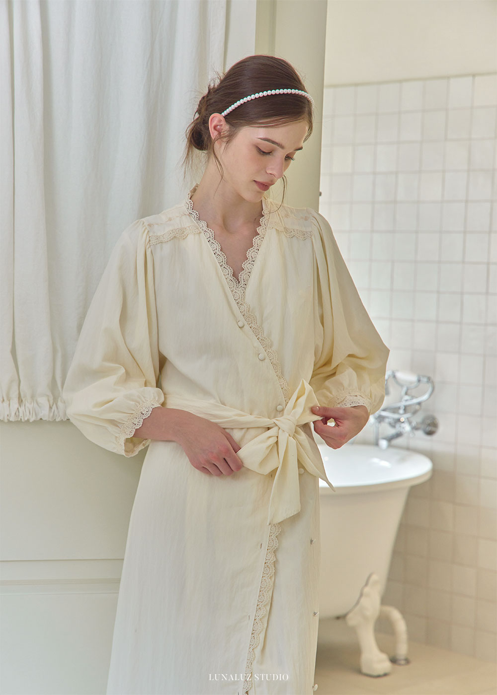 LUNALUZ WOMEN Washed Wrap Cathy Robe Dress