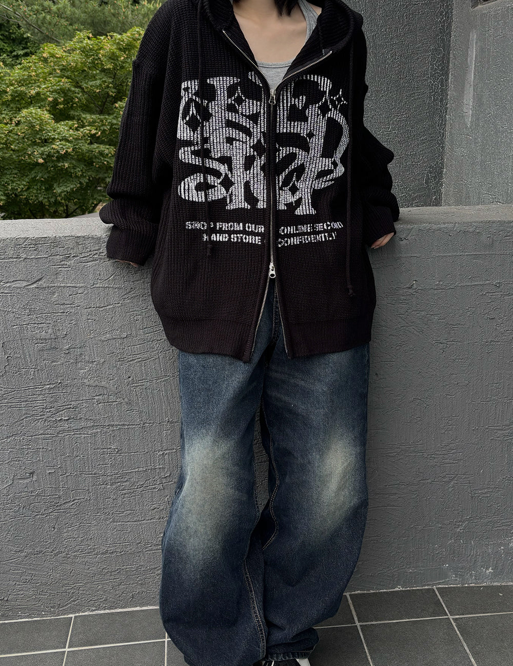 Huecloset - Lettering Hooded Zip-Up Knit (ATEEZ Wear)