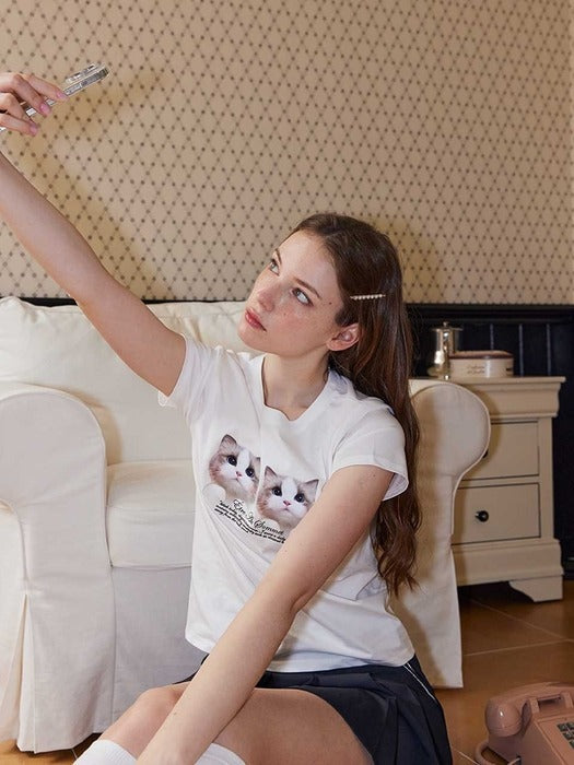 ETRE AU SOMMET Twin Cat Face Half Tee (BLACKPINK JISOO Wear)