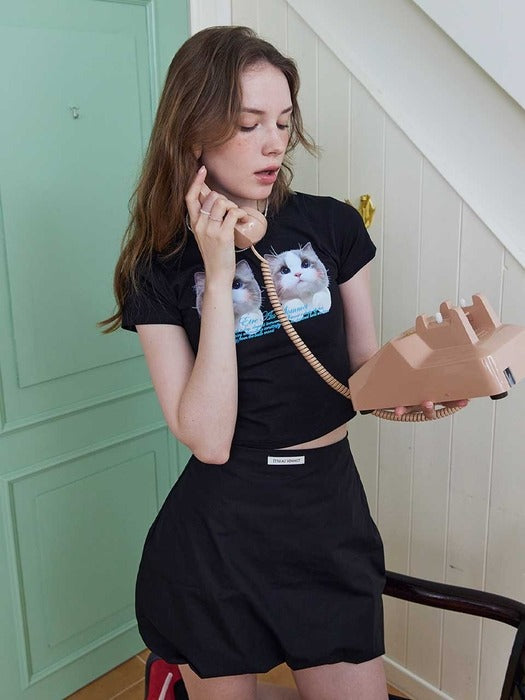 ETRE AU SOMMET Twin Cat Face Half Tee (BLACKPINK JISOO Wear)