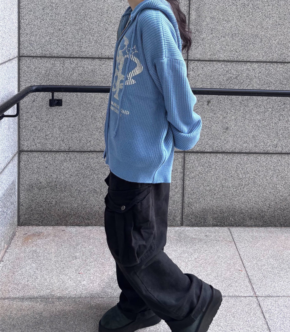Huecloset - Lettering Hooded Zip-Up Knit (ATEEZ Wear)