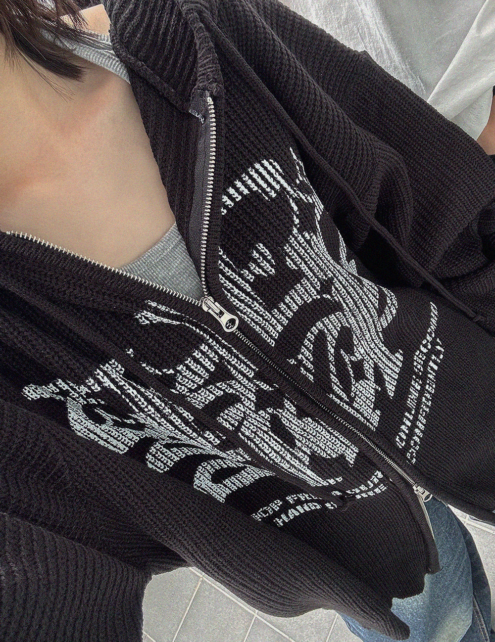 Huecloset - Lettering Hooded Zip-Up Knit (ATEEZ Wear)