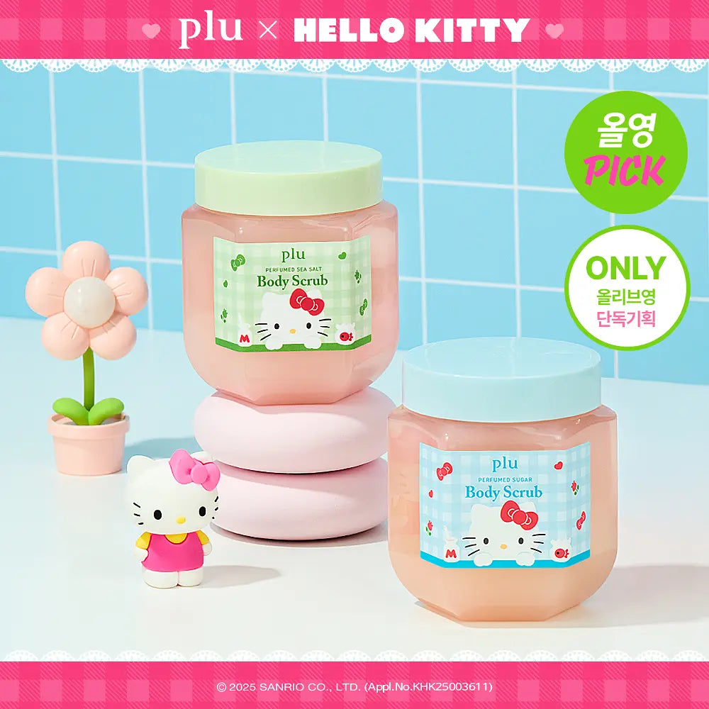 plu X Hello Kitty - Perfumed Sea Salt & Sugar Body Scrub (510g / 600g) + Scrunchie