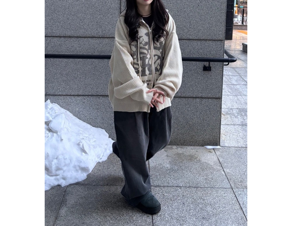 Huecloset - Lettering Hooded Zip-Up Knit (ATEEZ Wear)