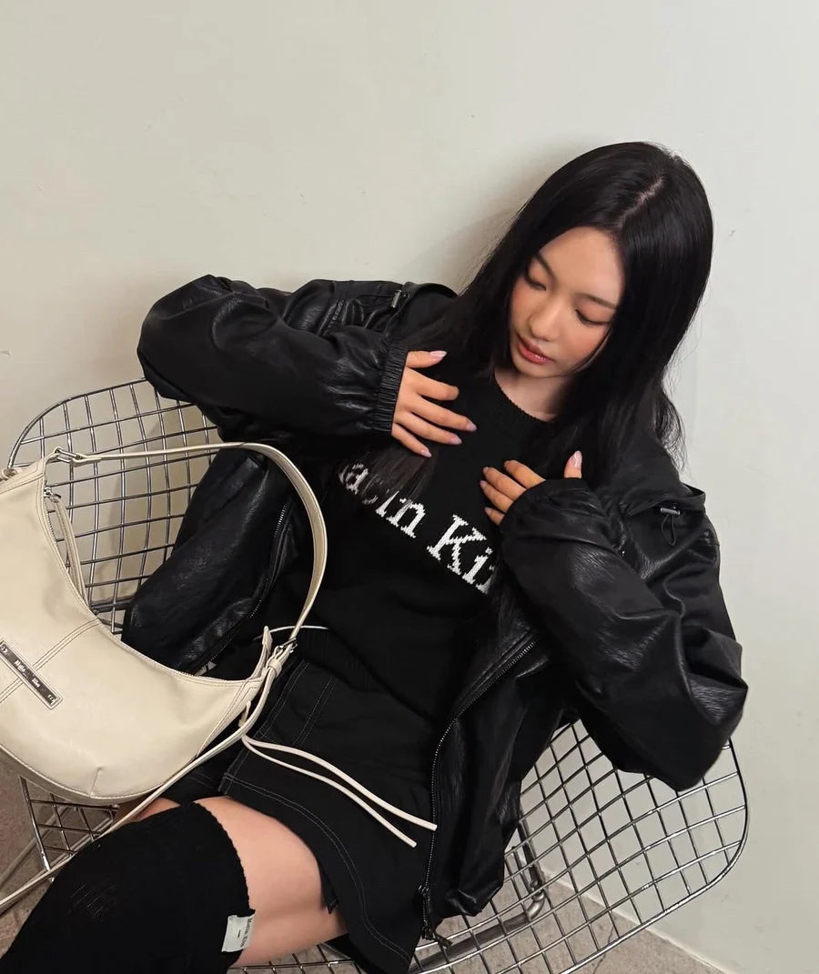 Matin Kim - Faux Leather Hoody Crop Jumper (aespa NINGNING Wear)