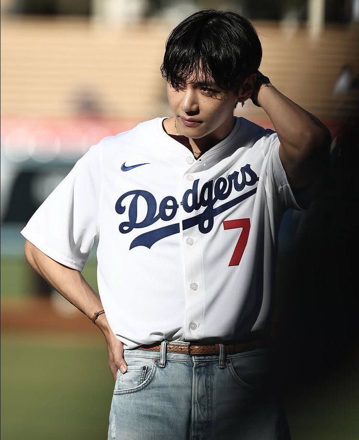 Perfect Strike in Dodger Blue: BTS’s V Owns the Mound in No. 7