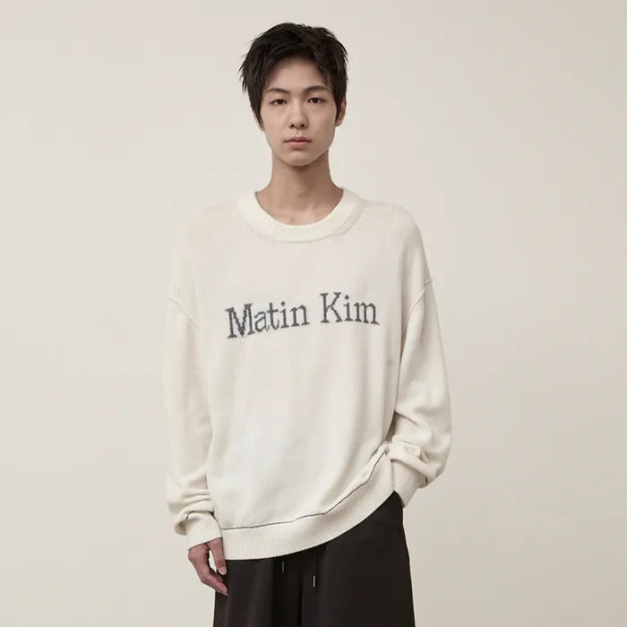 Color Trim Line Logo Pullover Knit - Ivory