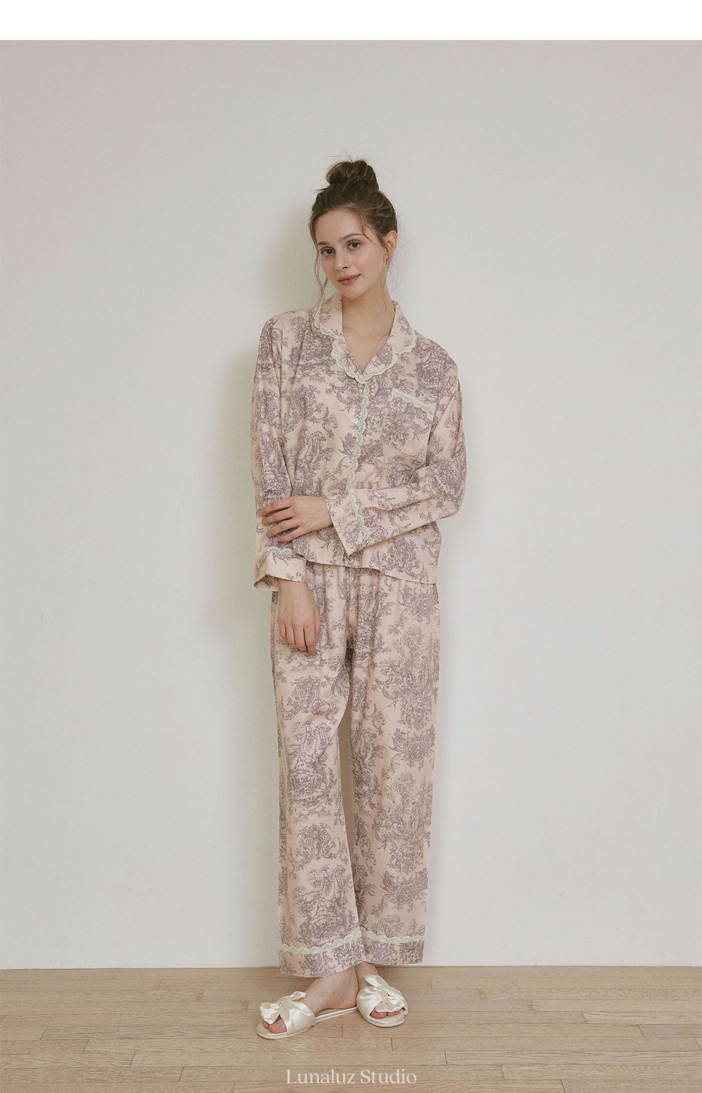 LUNALUZ WOMEN Versailles Square Neck Modal Cotton Shirt Pajama Set