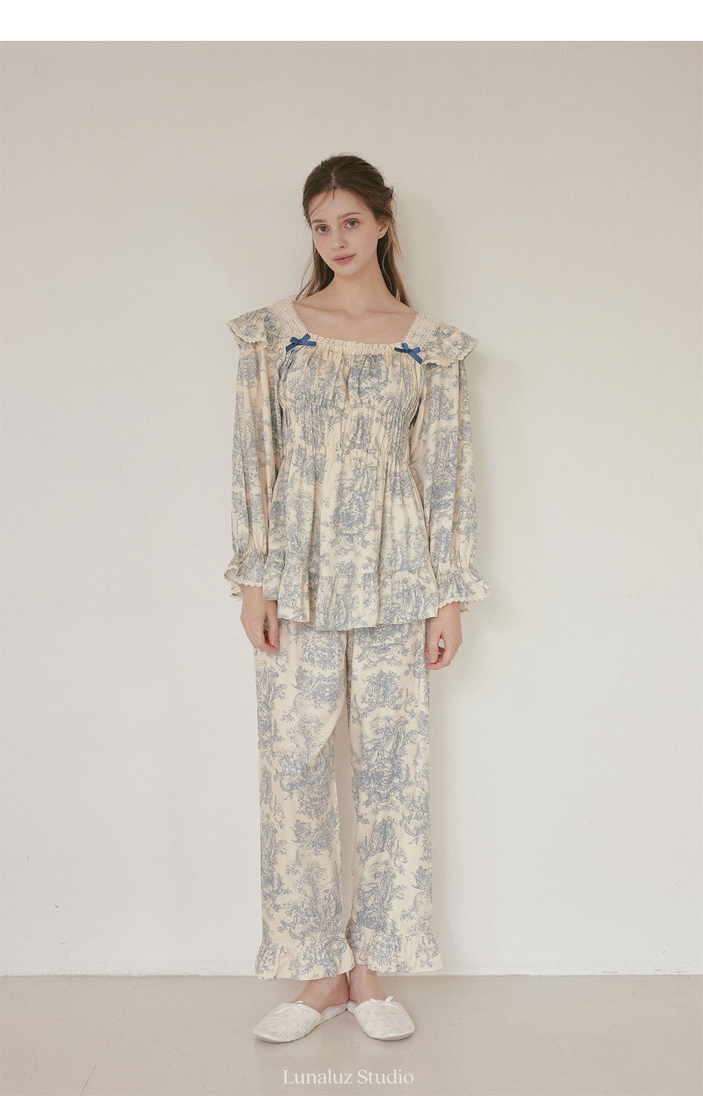 LUNALUZ WOMEN Versailles Square Neck Modal Cotton Pajama Set