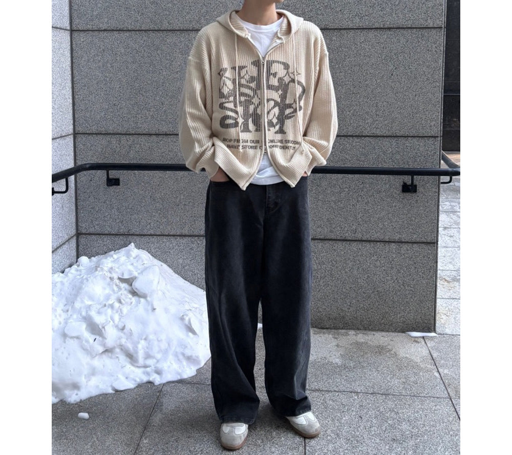 Huecloset - Lettering Hooded Zip-Up Knit (ATEEZ Wear)