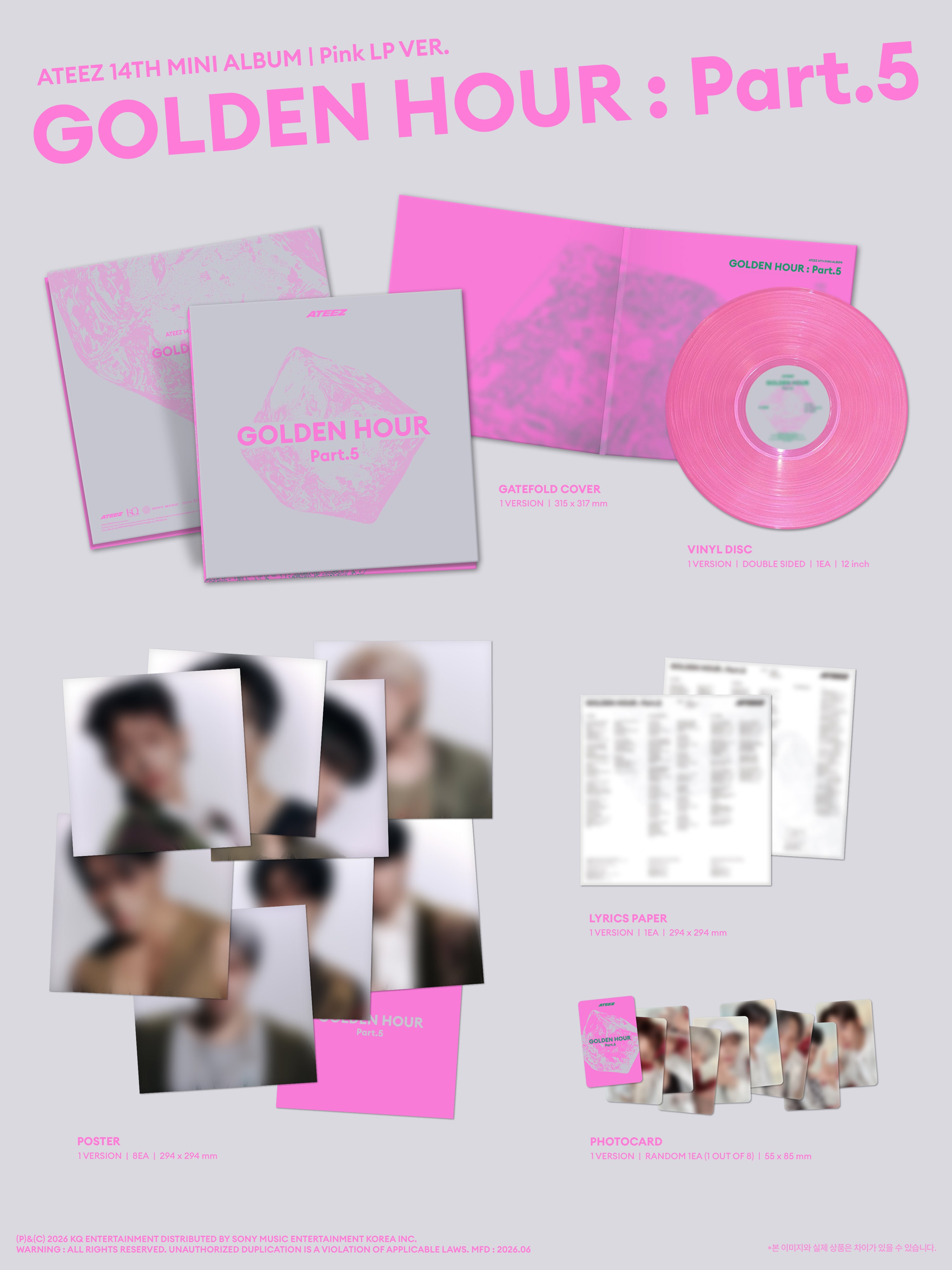 [PRE-ORDER] ATEEZ - GOLDEN HOUR: Part.5 (14th Mini Album) Pink LP Ver.