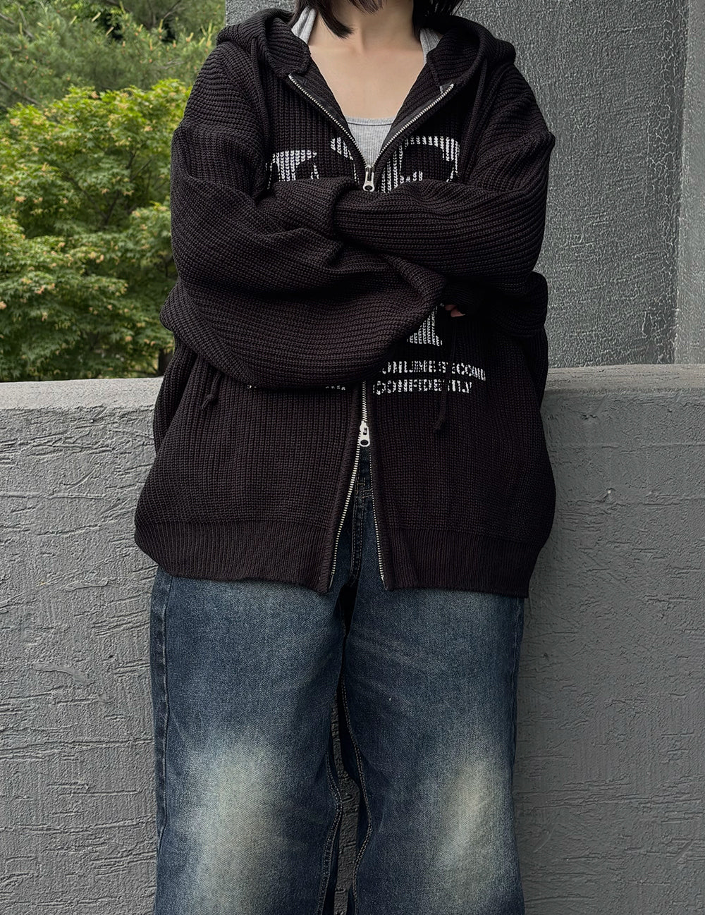 Huecloset - Lettering Hooded Zip-Up Knit (ATEEZ Wear)