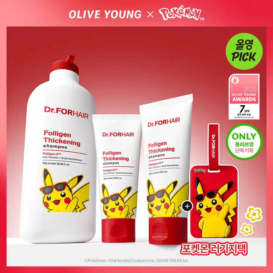 Dr.FORHAIR - Folligen Thickening Shampoo 750ml + Pokémon Luggage Tag (Pokémon Collaboration)