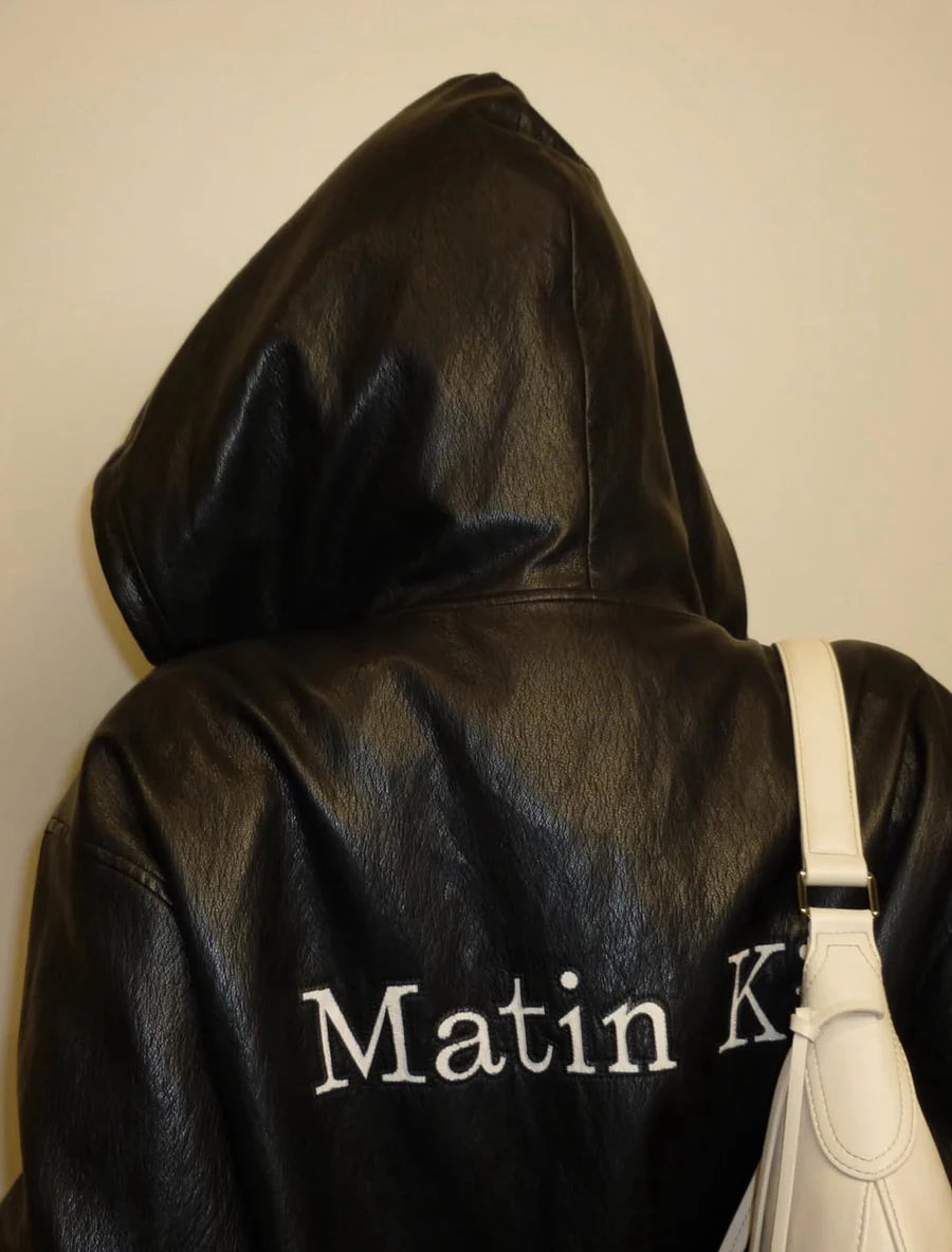 Matin Kim - Faux Leather Hoody Crop Jumper (aespa NINGNING Wear)