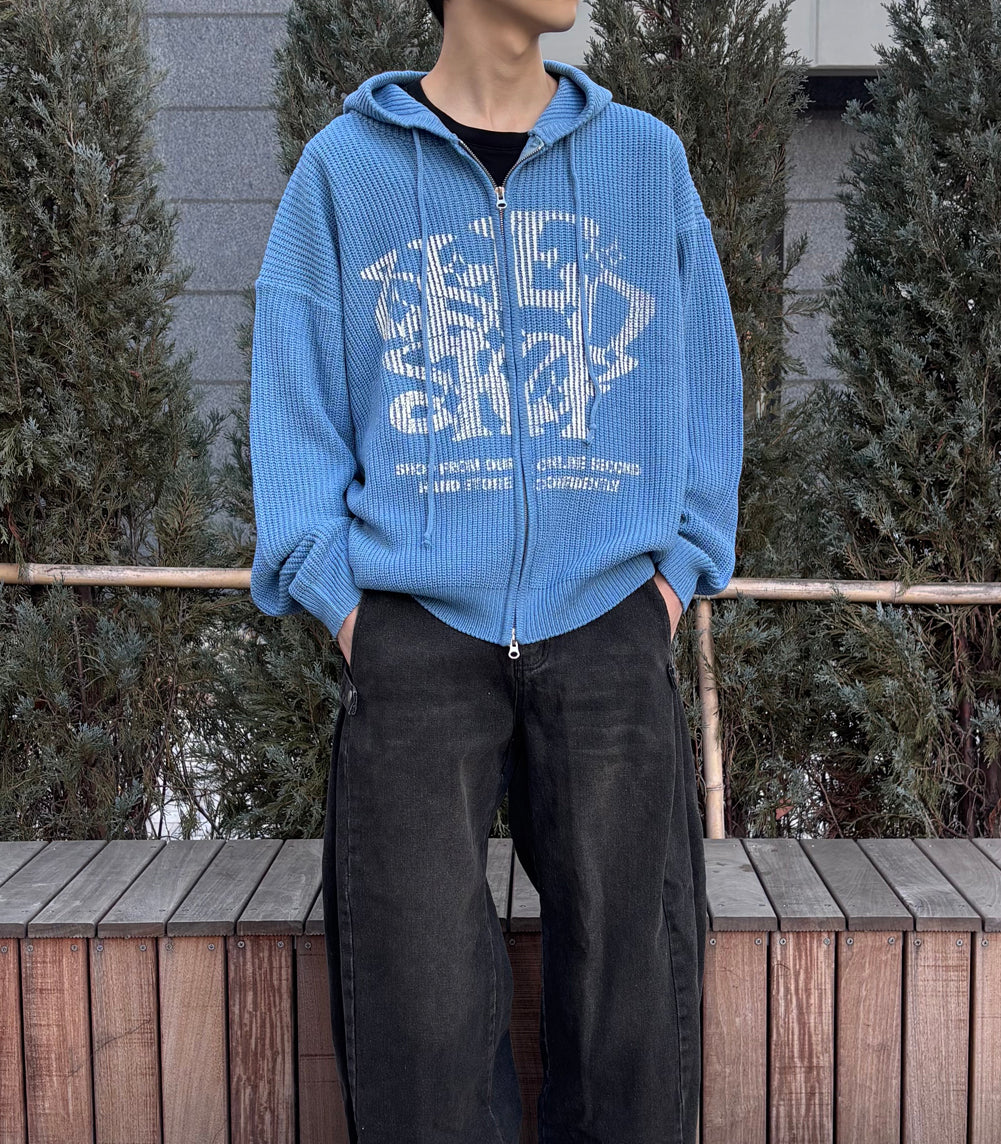 Huecloset - Lettering Hooded Zip-Up Knit (ATEEZ Wear)
