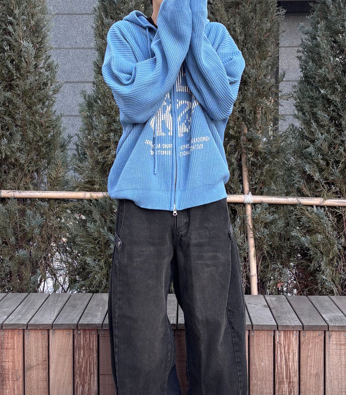 Huecloset - Lettering Hooded Zip-Up Knit (ATEEZ Wear)