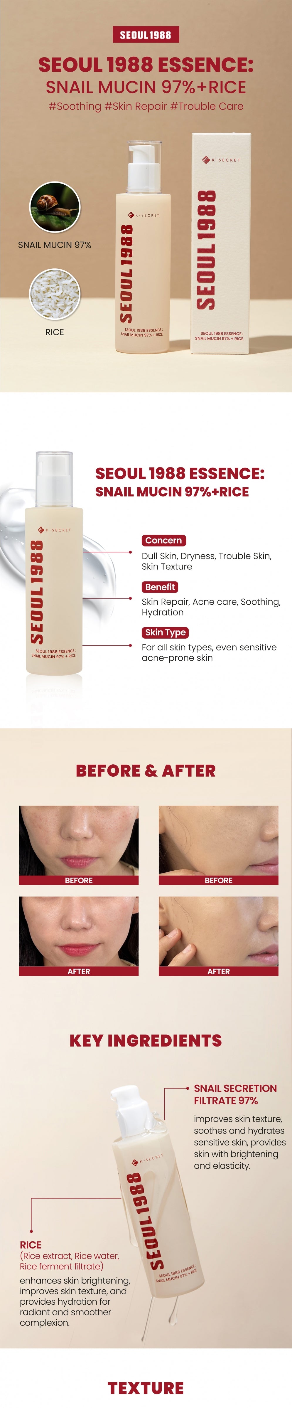 KSECRET - SEOUL 1988 Essence: Snail Mucin 97% + Rice