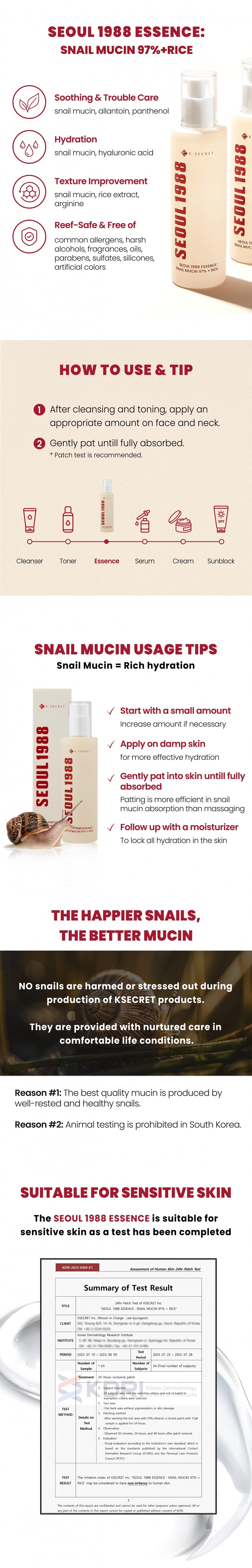 KSECRET - SEOUL 1988 Essence: Snail Mucin 97% + Rice