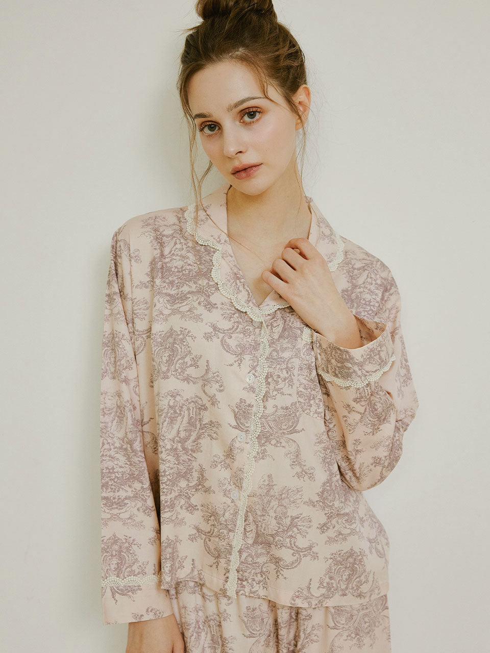 LUNALUZ WOMEN Versailles Square Neck Modal Cotton Shirt Pajama Set