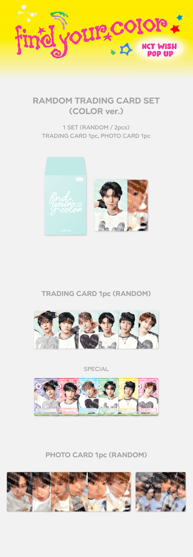 NCT WISH POP-UP [FIND YOUR COLOR] MD - Random Trading Card Set [COLOR Ver.]